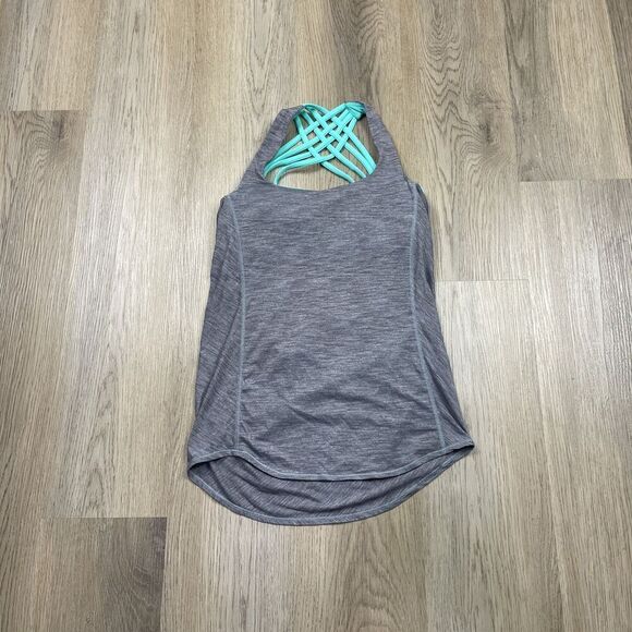 Lululemon Tank Top Womens 4 Gray Aqua Power Y Back Built In Bra Athletic Yoga - Picture 1 of 6